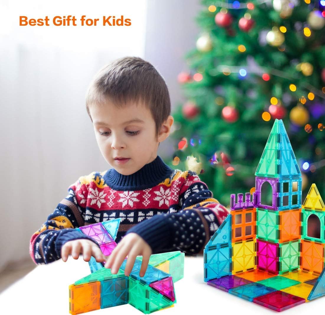 110PCS Magnetic Tiles with 2 Cars, STEM 3D Building Blocks for Kids Ages 3-8, Montessori Magnet Construction Toys for Preschool Classroom