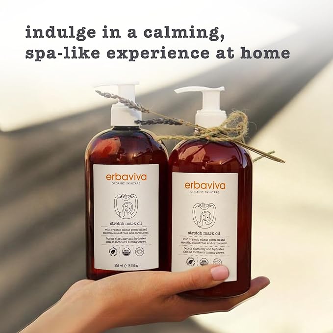 Erbaviva Organic Stretch Mark Oil for Pregnancy, Stretch Marks & Scars - 16 Fl Oz