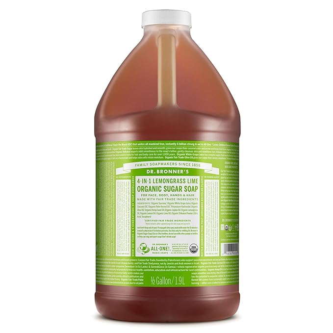 Dr. Bronner's - Organic Sugar Soap (Lemongrass, 64 Ounce) - Made with Organic Oils, Sugar and Shikakai Powder, 4-in-1 Use: Hands, Body, Face and Hair