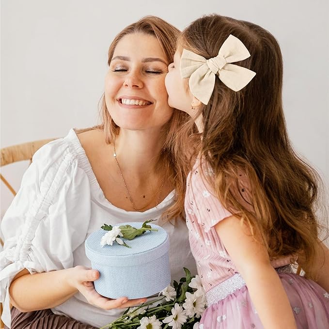 DEEKA 4 PCS Beige Cotton Linen Hair Bows 3 Styles 5" & 4" Handmade Hair Bow set for Toddler Girls Alligator Hair Clips Knot Bows Hair Accessories for Little School Girls (Beige)