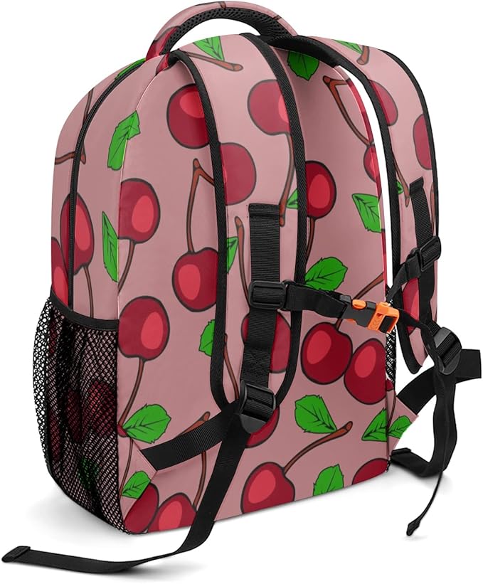Ripe Red Cherry Custom Kids Backpack 16.5 Inch for Boy Girl, Personalized Waterproof Child School Travel Bag with Name
