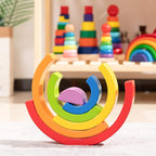 Wooden Rainbow Stacking Toy, Small Wooden Rainbow Stacker, 6 Piece Rainbow Stacking Toy for Baby/Toddlers/Kids, Montessori Educational Rainbow Decor, Kindergarten Teaching Aid