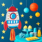 WERNNSAI Rocket Piñata - Rocket Ship Pinata Bundle with Blindfold and Bat Space Birthday Party Decoration for Boys Kids Family Games Piñata Space Ship Theme Party Supplies