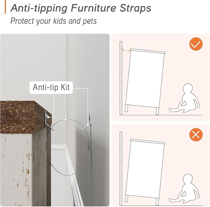 WAMPAT Baby Dresser with 6 Drawers for Kids Room, Antique White Kids Dresser Wooden Double Dressers for Bedroom, Storage Organizer for Children’s Bedroom, Nursery Furniture