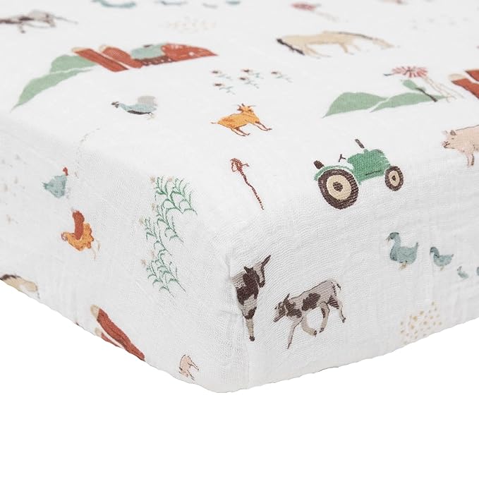 Little Unicorn Premium Crib Sheet | Breathable & Super-Soft Muslin Fabric (Farmyard)