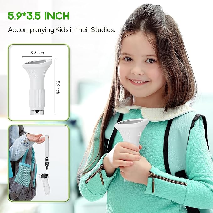 Microscope for Kids, 2'' Inch HD Screen Pocket Portable Microscope, 1000x Magnification Mini Magnifying Glass with Light for Kids, for 3-12 Girls & Boys - White