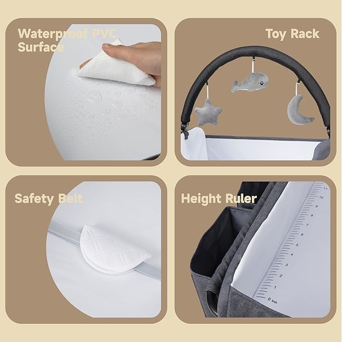 Baby Changing Table, Versatile Portable Folding Changing Table, Waterproof Diaper Changing Station with Waste Basket, Adjustable Height with 2 Drawers, Baby Changing Station