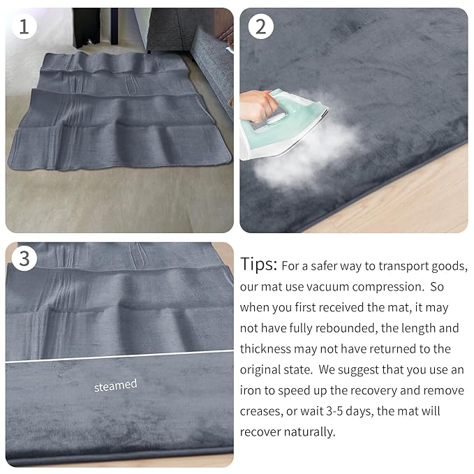 Baby Play Mat for Floor,1.3" Thick Elasti-Foam 50"×74" Playpen Mat for Tummy Time,Water Repellent Soft Coral Velvet for Toddler,Infant,Kids,Non-Slip Backing Safe for Crawling(Dark Grey)