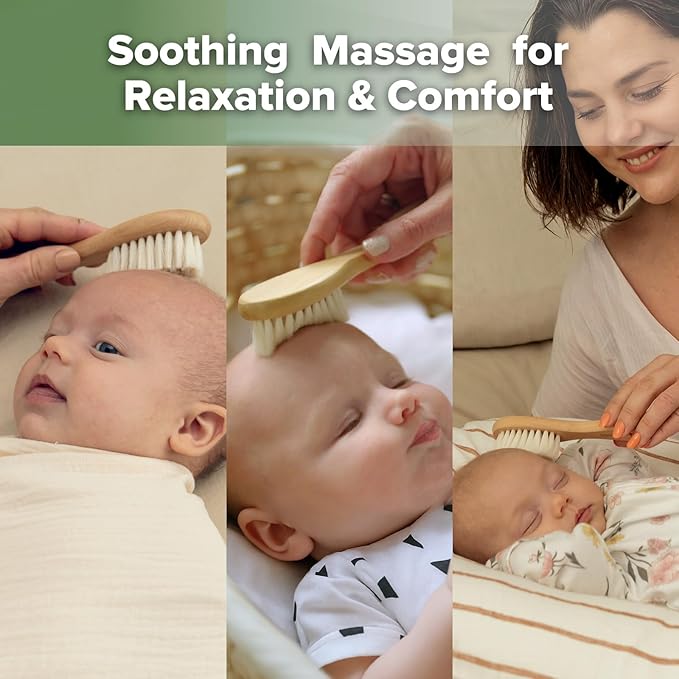 haakaa Wooden Baby Hair Brush for Newborns and Toddlers Baby Brush Natural Soft Wool Bristles Hairbrush, Ideal for Cradle Cap, Perfect Baby Registry Gift with Carry Pouch, 1PC