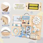 Joyreal Montessori Busy Board with LED Lights, Autism Sensory Travel Toys, Fidget Board Ideal Gift for Boys Girls Wooden Toddler Toys