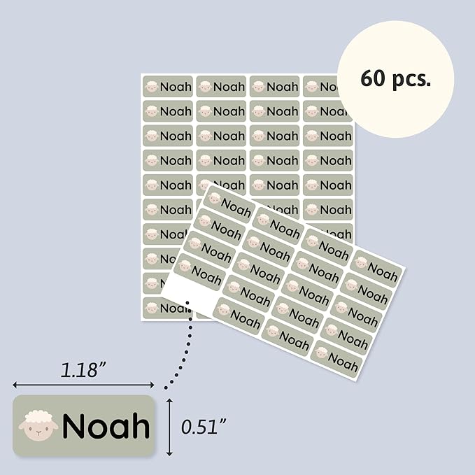 Personalized Name Labels for Kids (60) – Custom Waterproof & Durable Stickers for Clothing, Daycare, Office & School Supplies - Babyanimals