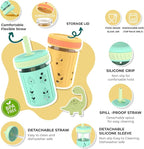 Tronco 8 oz Glass Sippy Cup for Toddlers, Kids Mason Jar Smoothie Cup with Silicone Sleeves & Spill Resistant Flexible Straw, Snack Cup, BPA-Free, Dishwasher Safe