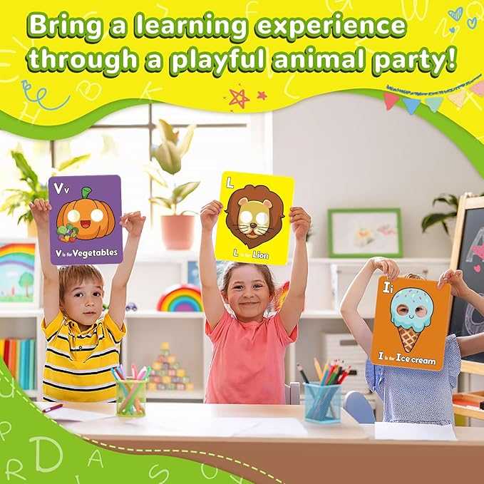 Alphabet Flash Cards,Giant ABC Animal Flash Cards for Toddler 3-5,26 Lowercase and Uppercase Letter Cards,Educational Learning Games for Kids,Preschool Kindergarten Toys