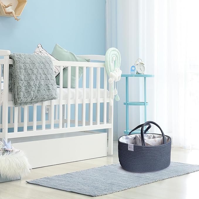 KiddyCare Diaper Caddy Organizer Basket for Nursery Storage Organizer Cart Baby Basket for Diaper Holder, Baby Basket Gift for Boy/Girl Basket with Dividers Stone Large