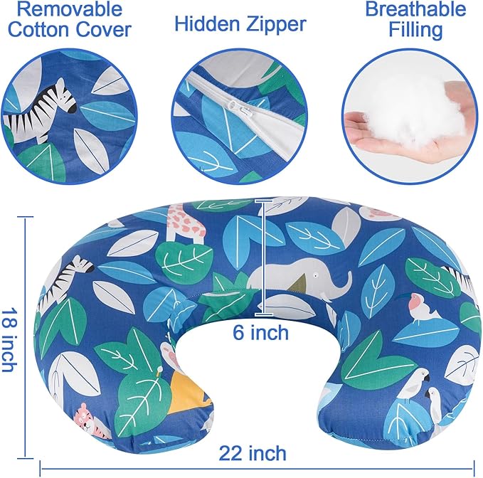 Nursing Pillow, Breastfeeding Pillow with Removable Cotton Cover, Baby Feeding Pillow for Mom Easier Breast Feeding and Bottle Feeding, Breastfeeding Support Cushion for Newborn (Jungle)