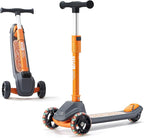 KUB Toddler Scooter for Kids Ages 2+, 3 Wheel Kick Scooter with LED Light-Up Wheels, Adjustable Height Handlebar, Lean-to-Steer, Anti-Slip Deck, Easy-Fold Design, Gift for Boys and Girls