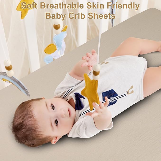 2 Pack Muslin Fitted Crib Sheets for Baby Girls & Boys-Neutral Breathable Crib Mattress Protector for Standard Crib Mattress(28"x 52")-Soft No Slip Cotton Bedding-Taupe Brown & Light Beige