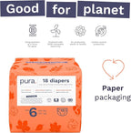 Pura Size 6 Eco-Friendly Diapers (29+ lbs) Totally Chlorine Free (TCF) Hypoallergenic, Soft Organic Cotton, Sustainable, up to 12 Hours Leak Protection, Allergy UK, 1 Packs of 18 Diapers