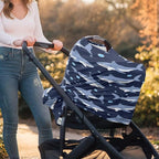 Binienty Cartoon Shark Print Car Seat Canopies for Baby Boys Girls, Women's Light Soft Nursing Cover Breastfeeding Scarf Breathable Stroller Cover for Sun and Windy