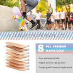 Skateboard,31 x 8 Inch Complete Skateboard, 8-Layer Maple Wood Deck Double Kick Standard Skateboards for Kids, Teens, Adult, Beginner