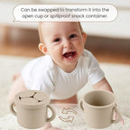 Snack Containers for Toddlers, Kids - 2 Pack Food Grade Silicone Snack Cups with Grip Handle (Sand/Natural)