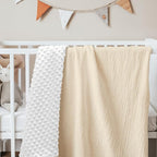 Baby Blankets for Boys Girls, Soft Nursery Minky Blankets with Muslin and Dotted Fleece Back 30x40 inches, Receiving Bed Quilt for Newborn, Infants, Toddlers (Beige)