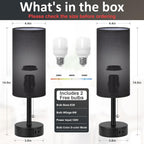 Black Bedside Table Lamps Set of 2-3 Color Temperatures Pull Chain Lamp with AC Outlet Charging Port, Round Night Stand Lamps for Bedroom Office, Small Bed Side Light with E26 LED Bulbs