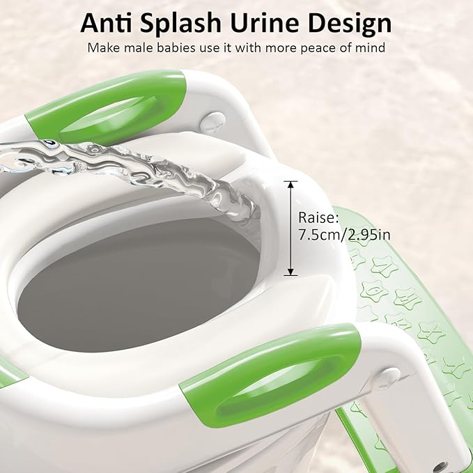 DEEKI Potty Training Seat Upgrade 2 in 1 Toddler Training Toilet Chair Potty Seat with Step Stool Ladder for Baby Kids Boys Girls(Green)