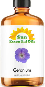 Sun Essential Oils Geranium Essential Oil – Pure Aromatherapy Oil for Skin & Diffusers (8 oz)