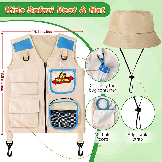 Kids Explorer Kit & Bug Catcher Kit, Kids Camping Gear for Kids, Outdoor Exploration Set with Vest & Hat, Ideal Outdoor Camping Adventure Toys for Ages 3 4 5 6 7 8 Boys Girls