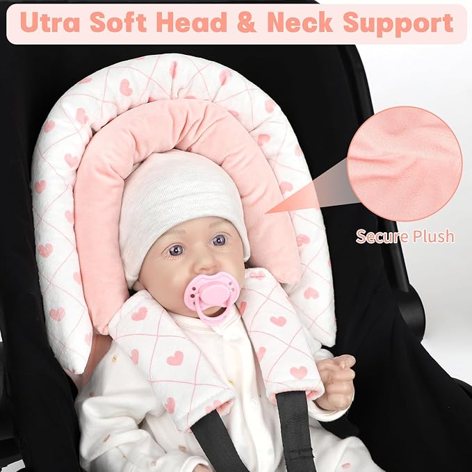 Infant Car Seat Insert, HNHUAMING Baby Car Seat Head & Body Support with 2 Strap Pads, Ultra Soft Newborn Preemie Carseat Insert Cushion for Girls Boys, Fits Car Seat, Stroller, Swing, Bouncer, Pink