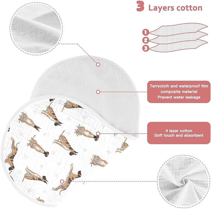 2 Pack Muslin Burp Cloths Great Dane Dog White Cotton Baby Burp Cloths Ultra Absorbent and Soft Thick Burping Cloth for Newborn Babies Boys Girls 22x11 Inch