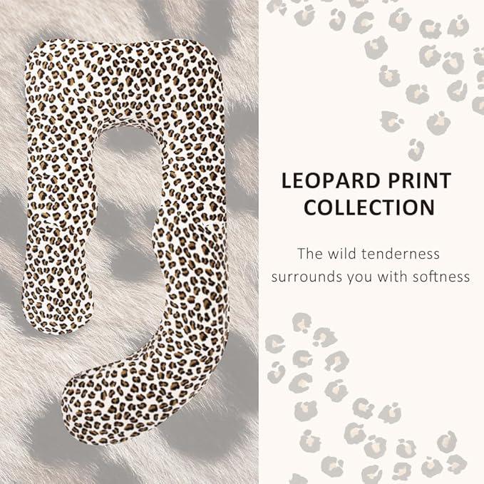 Chilling Home Pregnancy Pillow, J Shape Pregnancy Pillows for Sleeping, Body Pillows for Adults, Maternity Pillow for Pregnant Women, with Velvet Removable Cover, Leopard Print