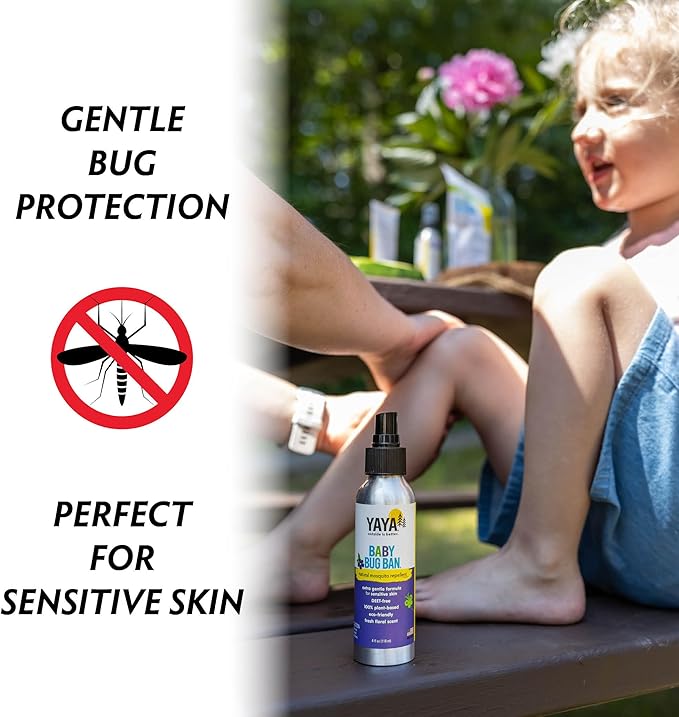 YAYA ORGANICS Baby Bug BAN – All-Natural, Proven Effective Repellent for Babies, Children and Sensitive Skin (4 Ounce Spray)