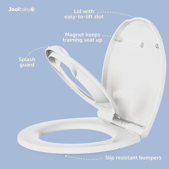 Quick Flip Toilet Seat with Built-in Potty & Splash Guard for Toddler Training, Slow Close - Jool Baby (Round)