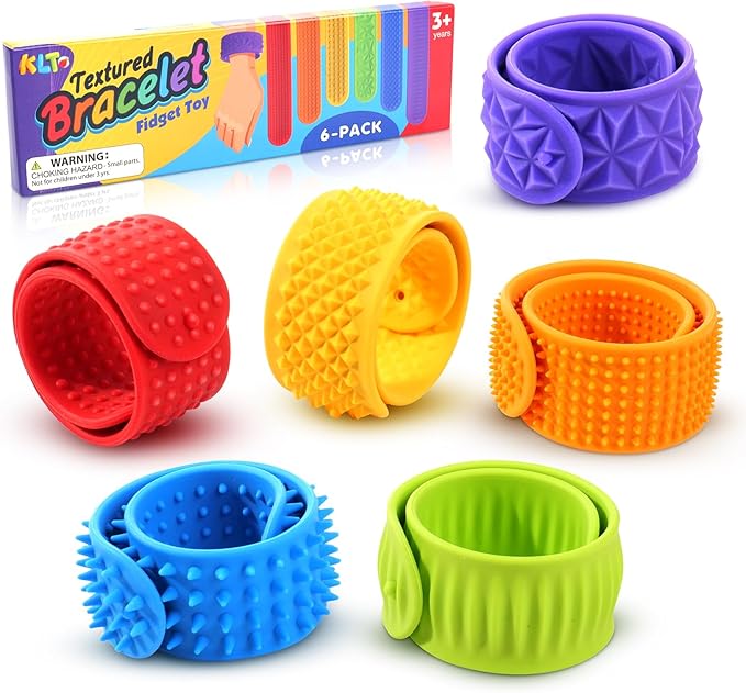 Sensory Fidget Toys Slap Bracelets: Textured Silicone Sensory Toys for Kids, Calming Tool for Special Needs, Wearable Anxiety Relief Items for Adults Office Desk, Travel Classroom Must Haves 6 Pack