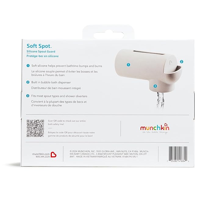 Munchkin® Soft Spot™ Bath Spout Cover for Baby, Bathtub Guard with Built-in Bubble Bath Dispenser, Silicone, Grey