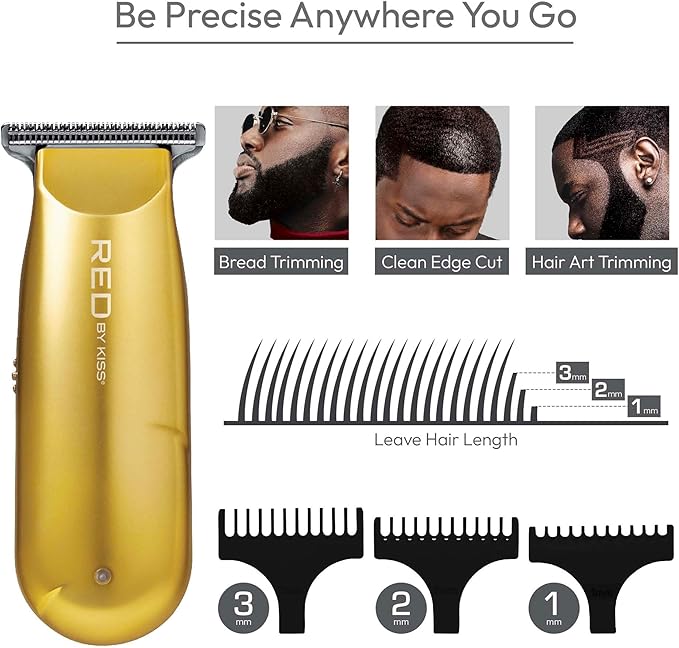 Red by Kiss Hair Clipper, Mini Cordless Hair Trimmer, Long Lasting Hair Cutting Kit, USB-C Rechargeable Haircut Beard Trimming Clippers for Men Women Kids, Portable Grooming Kit