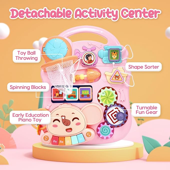 CUTE STONE 2-in-1 Baby Walker for Girls, Toddlers Learning Walker, Early Educational Push Walking Toys with Detachable Activity Center for Infants 12+ Months