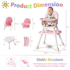 6 in 1 Baby High Chair for Babies and Toddlers, Booster Seat, Kids Learning Table & Chair (Pink)