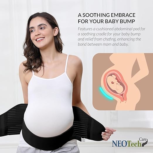 NeoTech Care Pregnancy Support Maternity Belt, Waist/Back/Abdomen Band, Belly Brace (Size XL, Black Color)