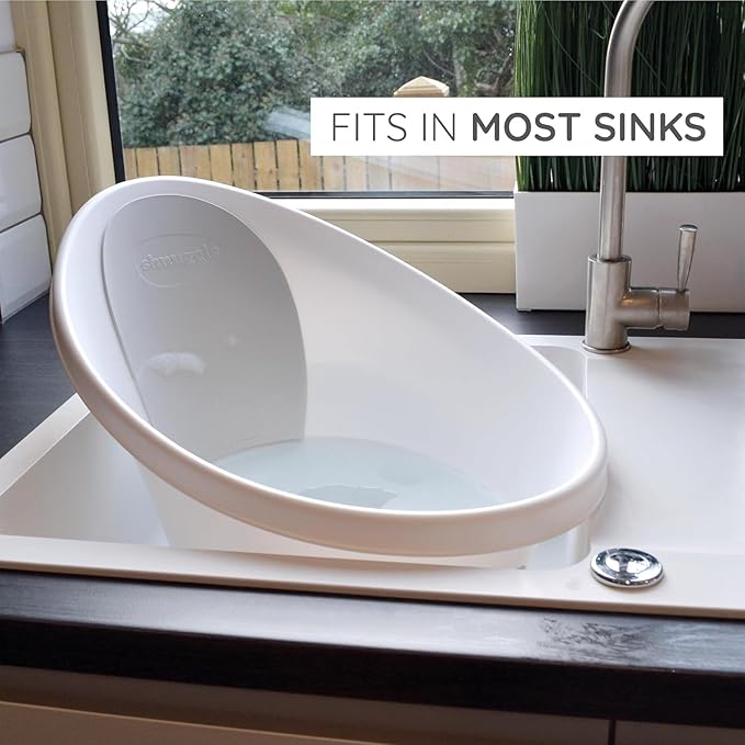 Shnuggle Newborn Bath Essentials Bundle | Baby Bath with Support Bump and Soft Backrest & Rinse Jug | Safe, Gentle, and Stylish Bathtime Set for Babies & Toddlers | White/Grey