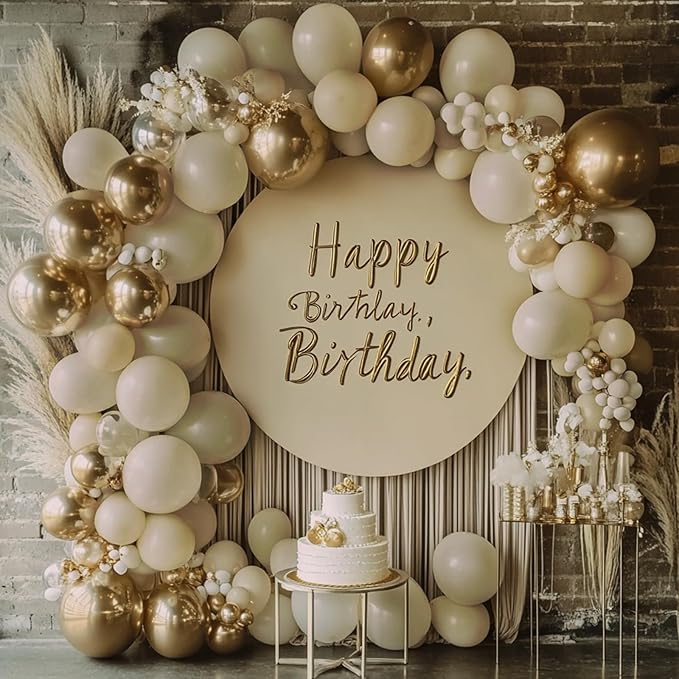 RUBFAC 129pcs Sand White Balloons Different Sizes 18 12 10 5 Inches, Cream Beige Latex Balloon Garland Arch for Birthday Party Graduation Wedding Anniversary Baby Shower Decoration