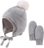 Basic Winter Baby Beanie Gloves Boys Girls Knitted Hat Pompom Kids Earflap Hats Warm Infant Toddler Beanie Mittens Set