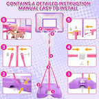 Meland Kids Basketball Hoop, Pink Basketball Hoop for Kids Toddler Basketball Hoop Outdoor & Indoor with Dart Board, Adjustable Height 3.4-6.2FT Birthday Gift Toys for Girls 3 4 5 6 7 8 Years Old