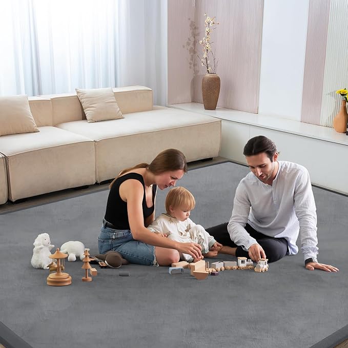 Baby Play Mat for Floor Tummy Time Mat Nursery Muscle Area Rug Playroom Rug Tatami 79"x138" Memory Foam 1.3" Thick Crawling For Babies,Toddlers, Infants, Kids,Floor(Grey)