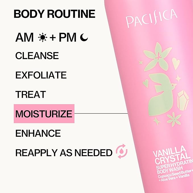 Pacifica Body Wash - Vanilla Crystal Super Hydrating Body Wash - Bath & Shower Gel - Clean Beauty, Vegan & Cruelty-Free Dermatologist Tested