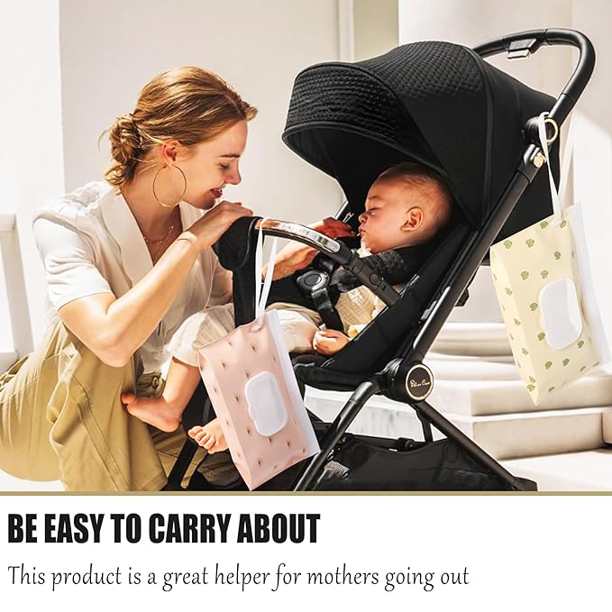 FEBSNOW 4 Pack Portable Refillable Baby Wipes Dispenser, Boho Style Rectangular EVA Wipes Case, Multicolor