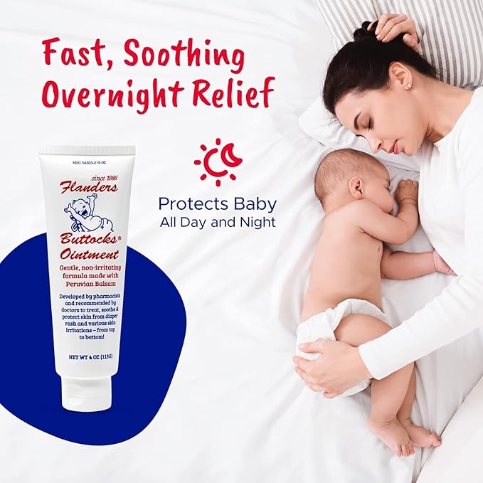 Flanders Buttocks Ointment - Diaper Rash Cream for Treatment & Prevention, Pharmacist Developed, Heat Rash & Chafing in Infants to Adults, Instant Relief (4oz Tube)