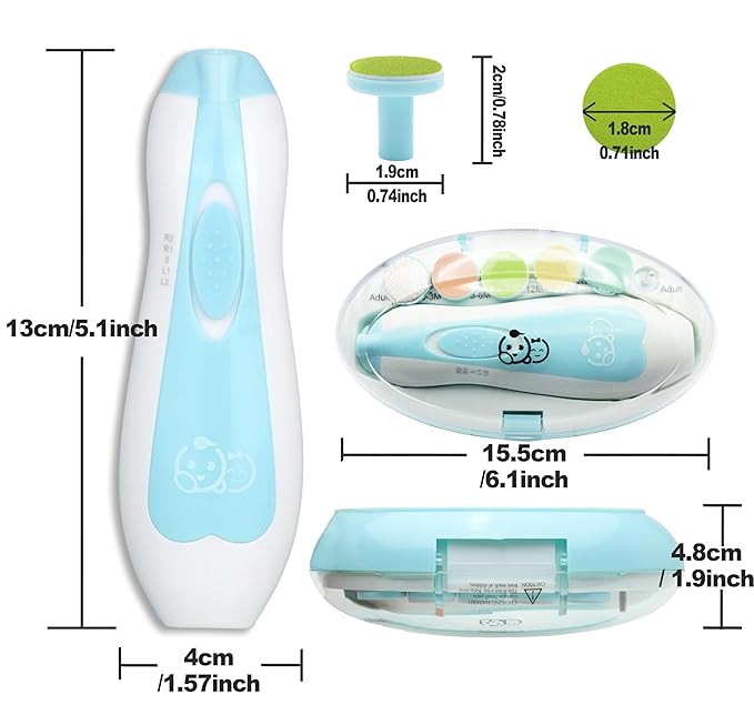 Baby Nail Trimmer 21 in 1, Usage Labeled Case & 13 Extra Replacement Tools, Royal Angels Baby Electric Nail File, Baby Nail Care, Nail Clipper Newborn Toddler Toes & Fingernails Nail Kit (Green)